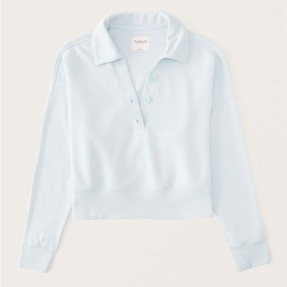Abercrombie Cropped Collared Button Sweatshirt Lilac Blue Size Small